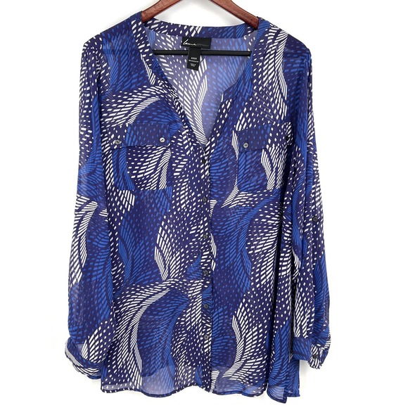 Lane Bryant Tops - Lane Bryant Plus Size 22/24 Lightweight Blue Blouse Shirt Top Long Sleeve Office
